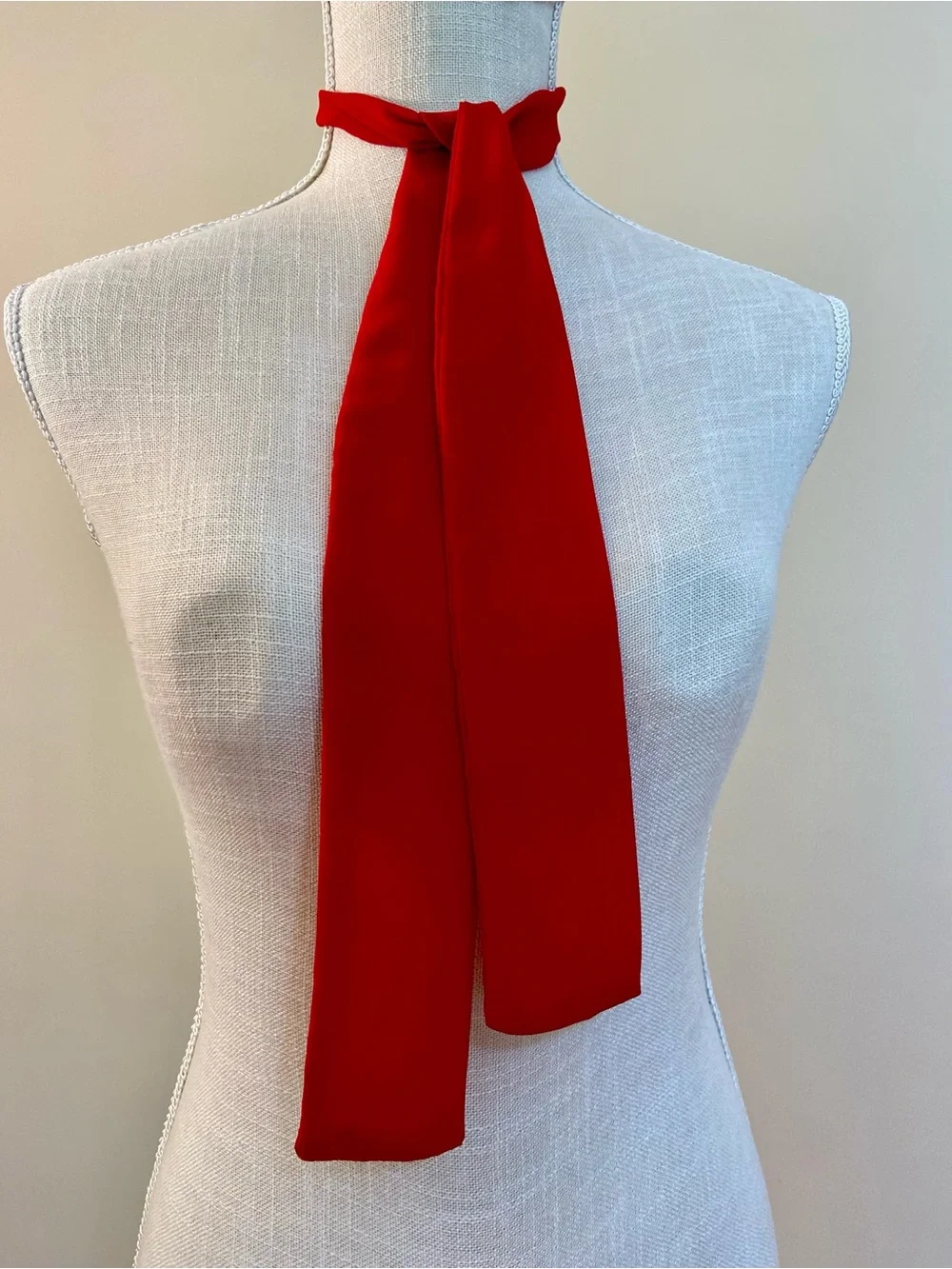 Red Silk Twilly Long Skinny Scarf
